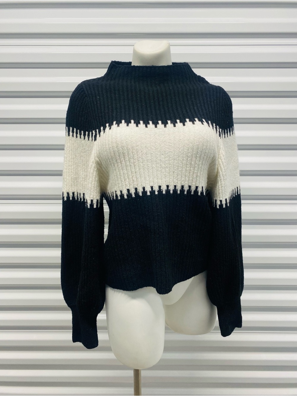 French Connection Black and White Ribbed Cowl Neck Sweater